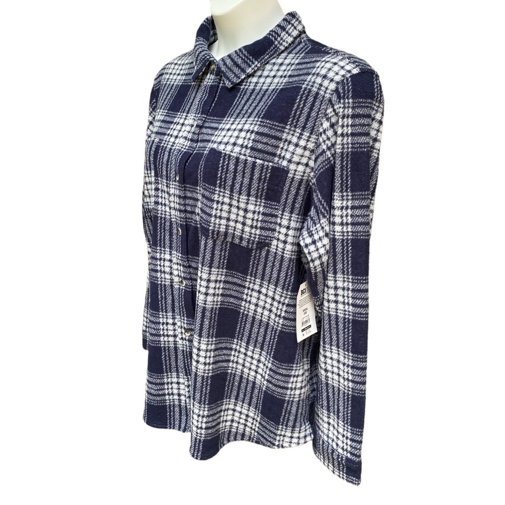 Time and Tru Women's Plaid Button Down Shirt Size XXXL NWT Dark Navy Plaid - Picture 2 of 12